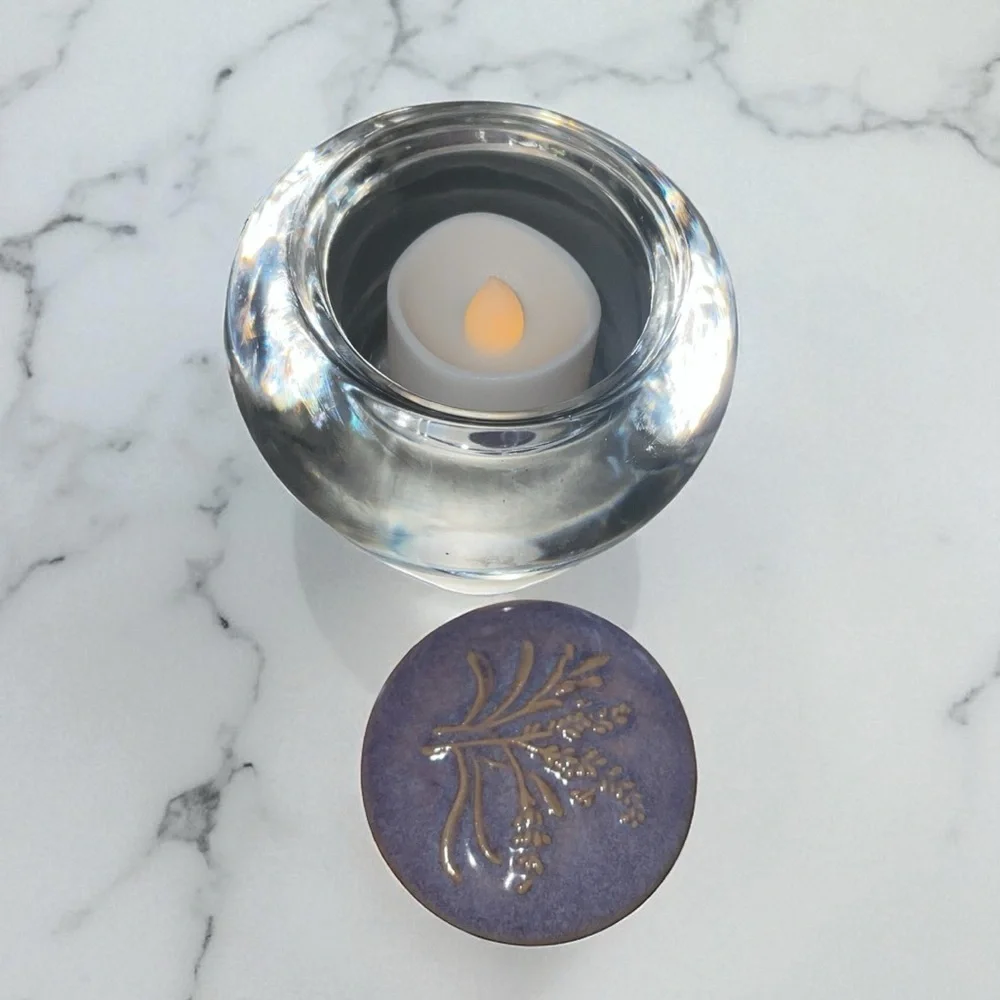 Partylite glass tea light holder, with cute ceramic lid, never used - Picture 3 of 6